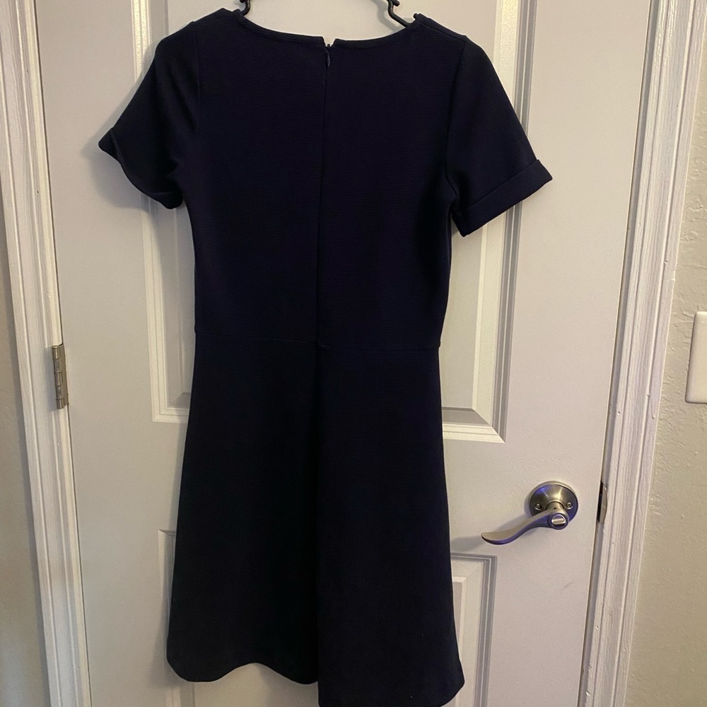𝅺💜 J Crew Women's Crew Neck Solid Navy Shirt Sleeve Dress Size 2 - Picture 2 of 3